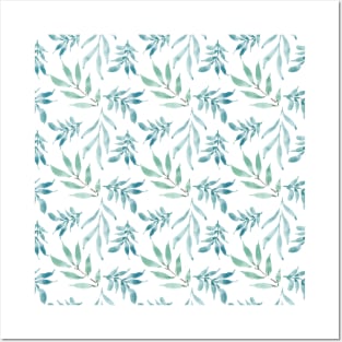 floral eucalyptus leaf watercolor pattern #2 Posters and Art